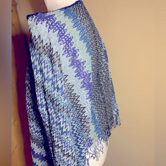 Auth NWOT Missoni Orange Label Zig Zag Chevron Stripe Cropped Poncho Wrap Shawl - Picture 8 of 11